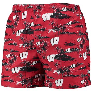 Men's FOCO Red Wisconsin Badgers Island Palm Swim Trunks