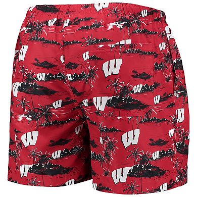 Men's FOCO Red Wisconsin Badgers Island Palm Swim Trunks