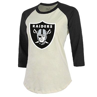 Women's Majestic Threads Davante Adams Cream/Black Las Vegas Raiders Player Name & Number Raglan 3/4-Sleeve T-Shirt