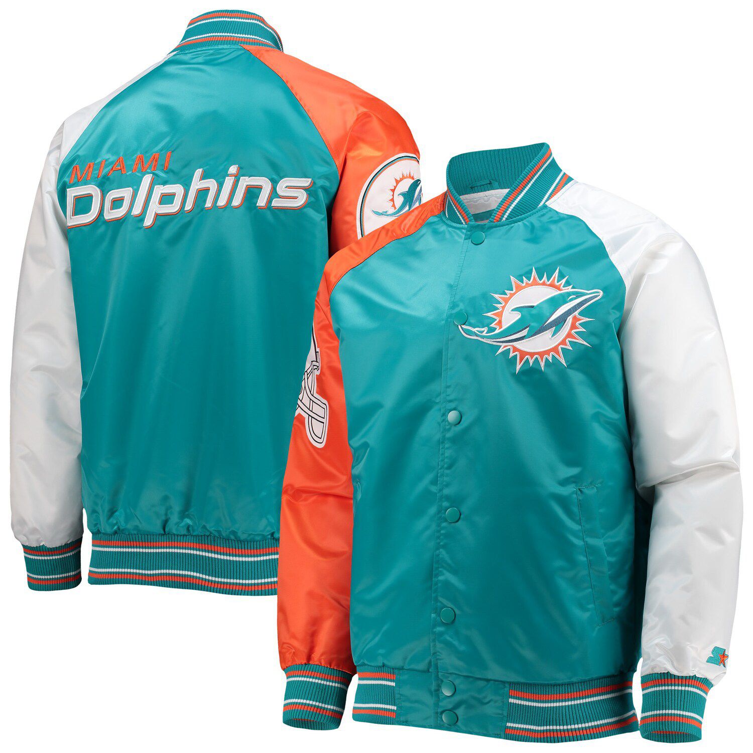 MIAMI DOLPHINS RETRO CLASSIC RIB SATIN JCKET (WHITE/BLACK) – Pro Standard