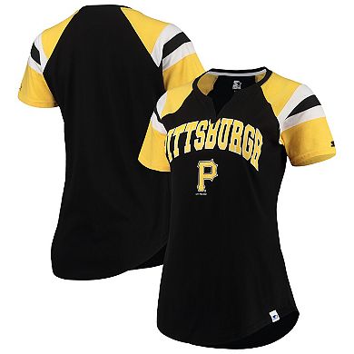 Women's Starter Black/Gold Pittsburgh Pirates Game On Notch Neck Raglan T-Shirt