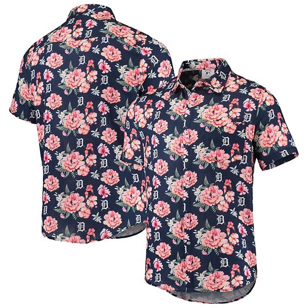 Men's FOCO Navy Detroit Tigers Floral Linen Button-Up Shirt