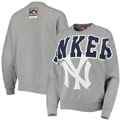 Women's Mitchell & Ness Heathered Gray New York Yankees Cooperstown Collection Logo Lightweight Pullover Sweatshirt