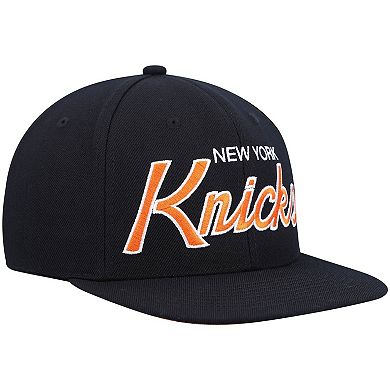 Men's Mitchell & Ness Black New York Knicks Hardwood Classics Script 2.0 Snapback Hat