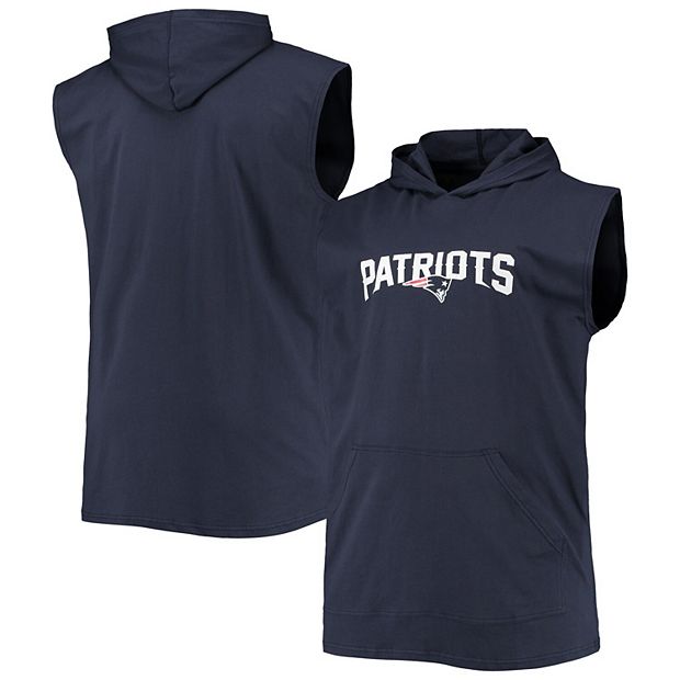 Men's Navy New England Patriots Big & Tall Muscle Sleeveless Pullover Hoodie