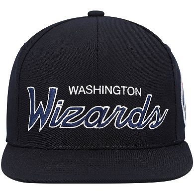Men's Mitchell & Ness Black Washington Wizards Hardwood Classics Script 2.0 Snapback Hat