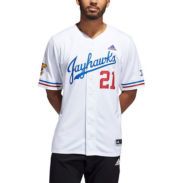 Men's adidas #21 White Kansas Jayhawks Button-Up Baseball Jersey