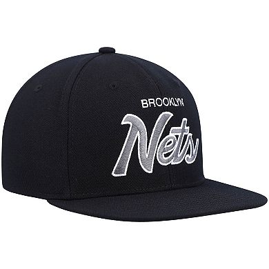 Men's Mitchell & Ness Black Brooklyn Nets Hardwood Classics Script 2.0 Snapback Hat