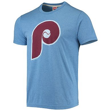 Men's Homage Light Blue Philadelphia Phillies Hand-Drawn Logo Tri-Blend T-Shirt
