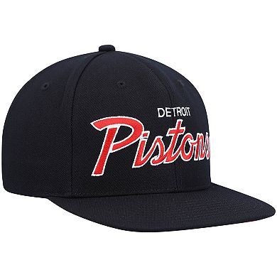Men's Mitchell & Ness Black Detroit Pistons Hardwood Classics Script 2.0 Snapback Hat