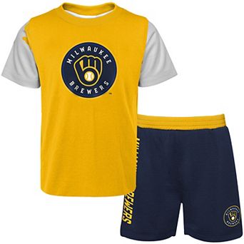 Newborn & Infant Gold/Navy Milwaukee Brewers Pinch Hitter T-Shirt & Shorts Set