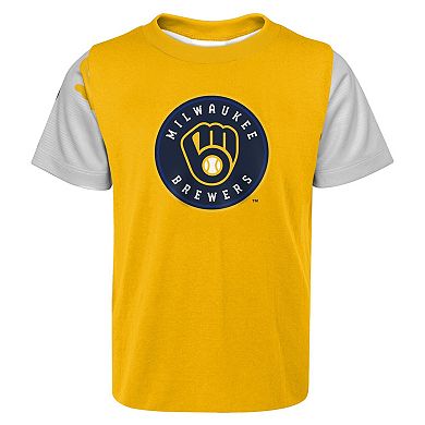 Newborn & Infant Gold/Navy Milwaukee Brewers Pinch Hitter T-Shirt & Shorts Set