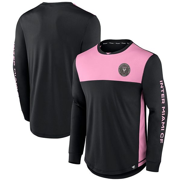 Treasure Go out heap Men's Fanatics Branded Black/Pink Inter Miami CF Striker Long Sleeve T-Shirt