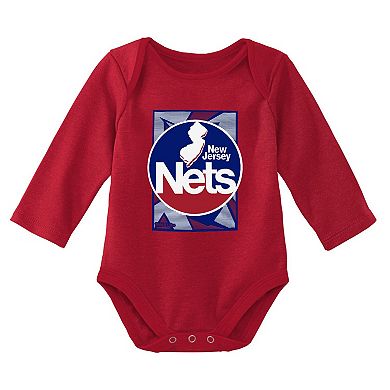 Newborn & Infant Mitchell & Ness Blue/Red New Jersey Nets 3-Piece Hardwood Classics Bodysuits & Cuffed Knit Hat Set