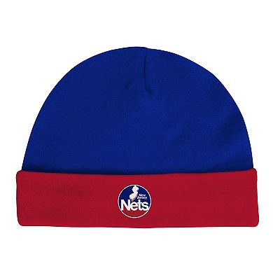 Newborn & Infant Mitchell & Ness Blue/Red New Jersey Nets 3-Piece Hardwood Classics Bodysuits & Cuffed Knit Hat Set