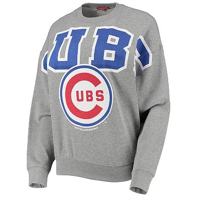 Women's Mitchell & Ness Heathered Gray Chicago Cubs Cooperstown Collection Logo Lightweight Pullover Sweatshirt