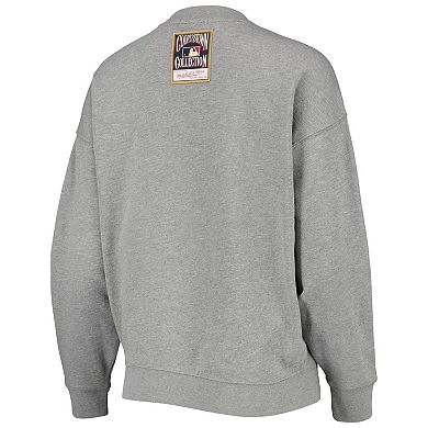 Women's Mitchell & Ness Heathered Gray Chicago Cubs Cooperstown Collection Logo Lightweight Pullover Sweatshirt