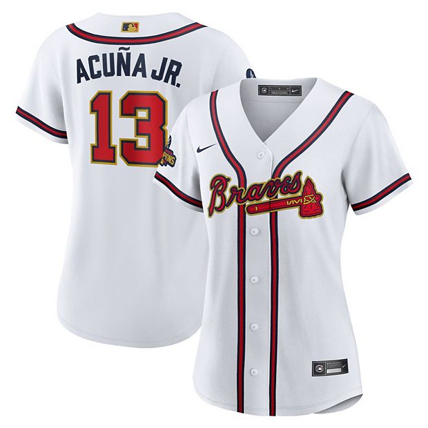 Women's Nike Ronald Acuna Jr. White Atlanta Braves 2022 Gold Program  Replica Player Jersey