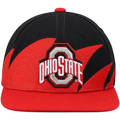 Men s Mitchell Ness Scarlet Black Ohio State Buckeyes Sharktooth Snapback Hat