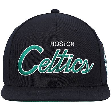 Men's Mitchell & Ness Black Boston Celtics Hardwood Classics Script 2.0 Snapback Hat