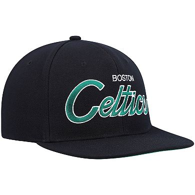 Men's Mitchell & Ness Black Boston Celtics Hardwood Classics Script 2.0 Snapback Hat