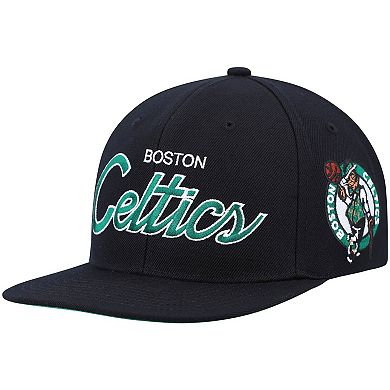 Men's Mitchell & Ness Black Boston Celtics Hardwood Classics Script 2.0 Snapback Hat