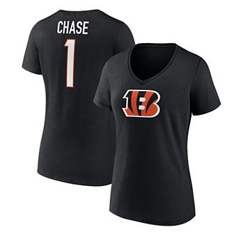 Women's Fanatics Branded Ja'Marr Chase Black Cincinnati Bengals Player Icon Name & Number V-Neck T-Shirt