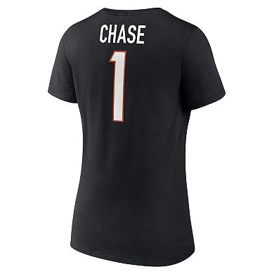 Women's Fanatics Branded Ja'Marr Chase Black Cincinnati Bengals Player Icon Name & Number V-Neck T-Shirt