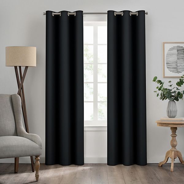 Eclipse Dayton Grommet Solid Textured Thermaback Blackout Curtain Panel, Black, 42"x63"