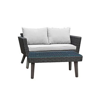 Dukap Kotka 2 pc Patio Sofa and Table Seating Set With Cushions