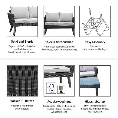 Dukap Kotka 2-Piece Patio Sofa and Table Seating Set With Cushions