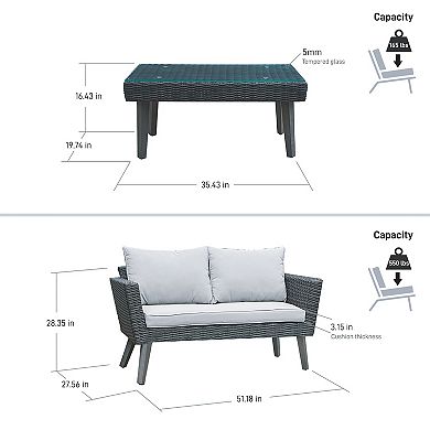 Dukap Kotka 2-Piece Patio Sofa and Table Seating Set With Cushions