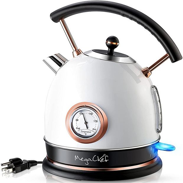 MegaChef 1.8 Liter Half Circle Electric Tea Kettle with Thermostat in White