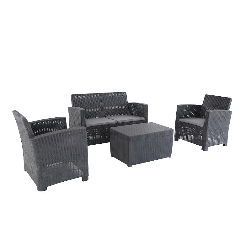 Dukap Alta All Weather Faux Rattan Loveseat, Chair & Coffee Table 4-piece S