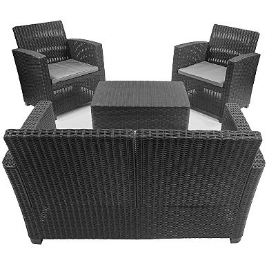 Dukap Alta All Weather Faux Rattan Loveseat, Chair & Coffee Table 4-piece Set