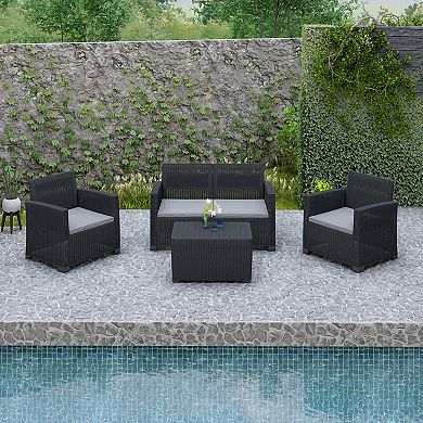 Dukap Alta All Weather Faux Rattan Loveseat, Chair & Coffee Table 4-piece Set