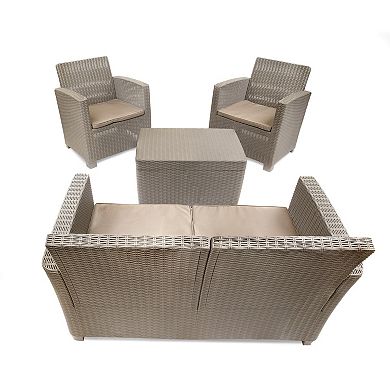 Dukap Alta All Weather Faux Rattan Loveseat, Coffee Table & Chair 4-piece Set