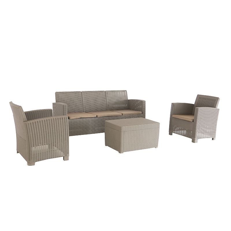 Dukap Alta Faux Rattan All Weather Couch, Chair & Coffee Table 4-piece Set,