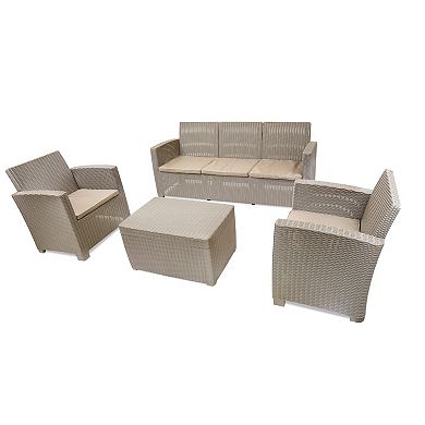 Dukap Alta Faux Rattan All Weather Couch, Chair & Coffee Table 4-piece Set