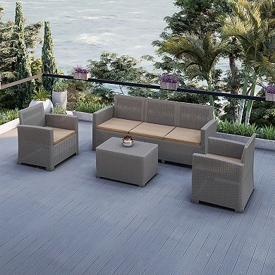 Dukap Alta Faux Rattan All Weather Couch, Chair & Coffee Table 4-piece Set