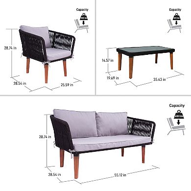 Dukap Fassano Rope Loveseat, Chair & Coffee Table 4-piece Set