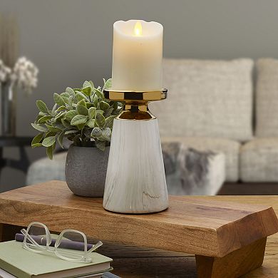 Elements Gold Finish Faux Marble Small Pillar Candle Holder Table Decor