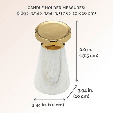 Elements Gold Finish Faux Marble Small Pillar Candle Holder Table Decor