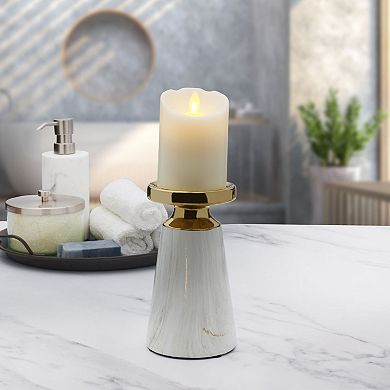 Elements Gold Finish Faux Marble Small Pillar Candle Holder Table Decor