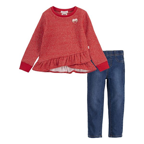 Baby & Toddler Girl Levi's® Ruffle Fleece Top & PullOn Jeans Set