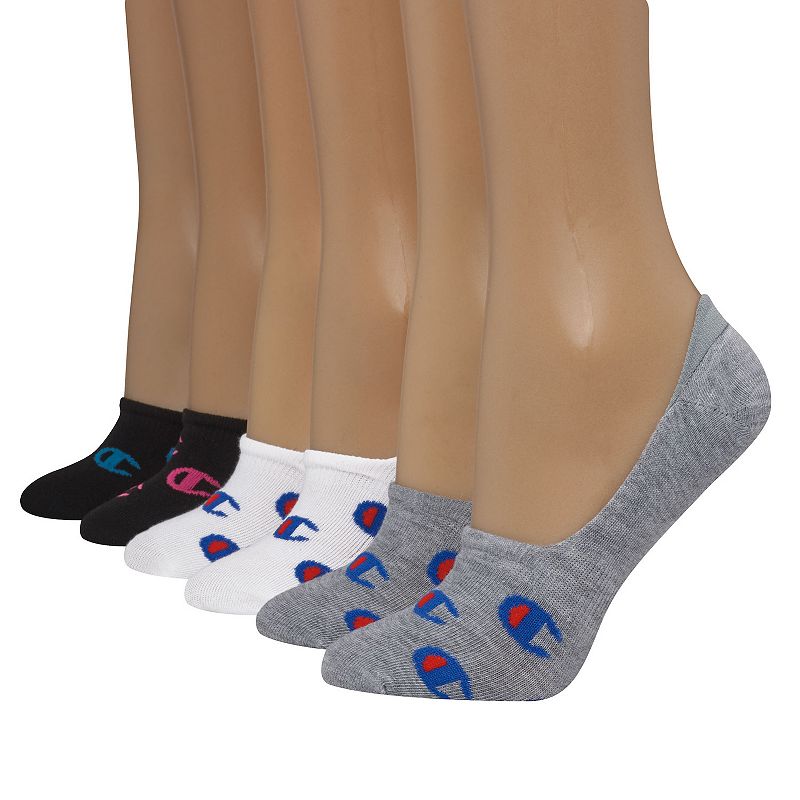 Womens Champion Invisible Liner Socks, Size: 9-11, White Gray Black