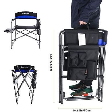 KingCamp Compact Camping Folding Chair with Side Table and Storage Pocket, Blue