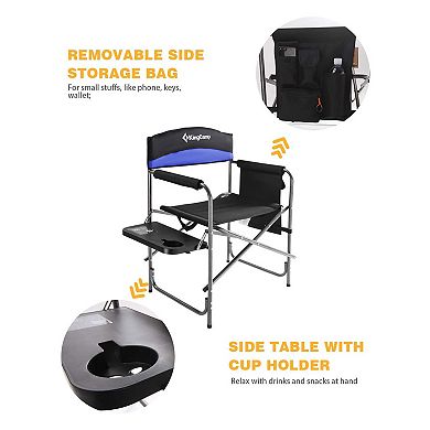 KingCamp Compact Camping Folding Chair with Side Table and Storage Pocket, Blue