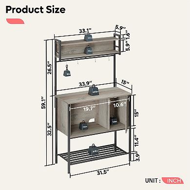 Bestier Modern Multifunctional Hutch with Hanging Hooks, 60 Inches Tall, Gray