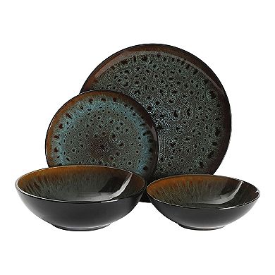 Gibson Elite Kyoto 16 Piece Double Bowl Dinnerware Set, Service for 4, Teal